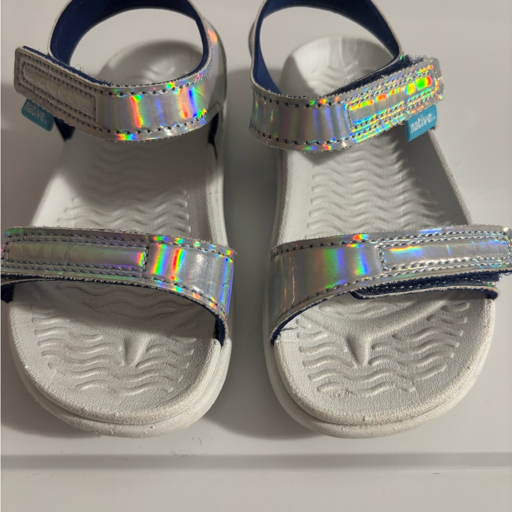 Native Kids' Sandals - Holographic Silver and White